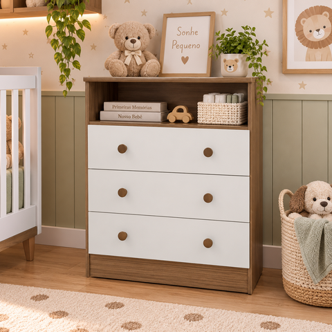 Cômoda Infantil Smim Peroba em 100% MDF Branco com Carvalho