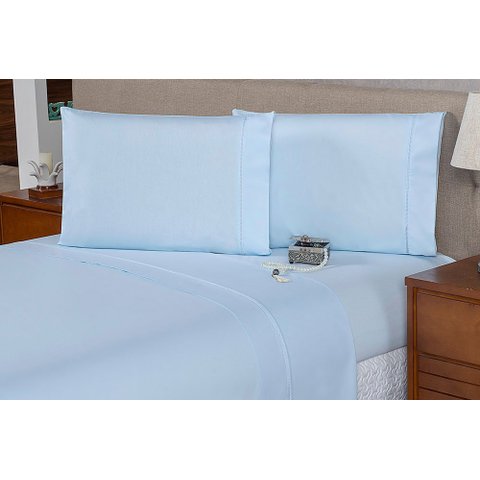 Lençol Casal Avulso 400 Fios 40cm Altura - Azul