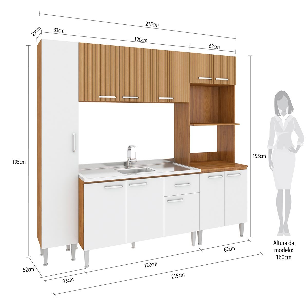 Cozinha Completa Compacta Antonela 245 Cm Balcão Pia Armário Forno