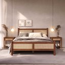 Ver imagem 1 de Cama de Casal Madeira Maciça com Rattan 140 X 190 Cm Castanho Cefira Idimex