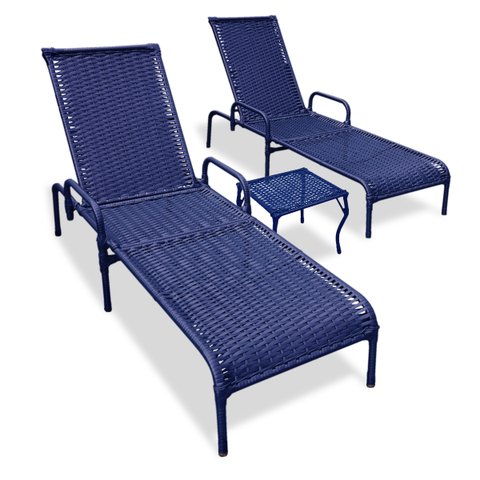 Kit 2 Espreguiçadeiras Catar + Mesa para Jardim e Piscina - Azul