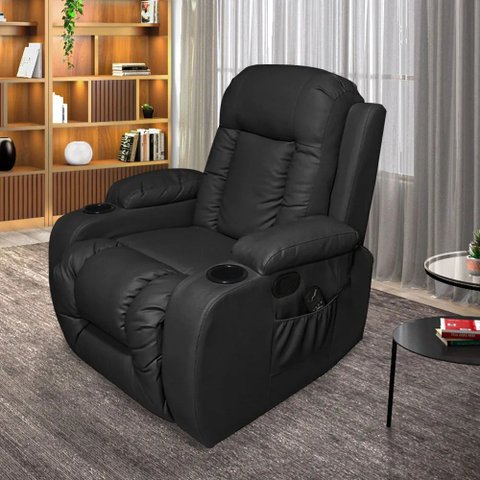 Poltrona do Papai com Massagem e Aquecimento Reclinável Austin Balanço Giratória PU Preto G31 - Gran