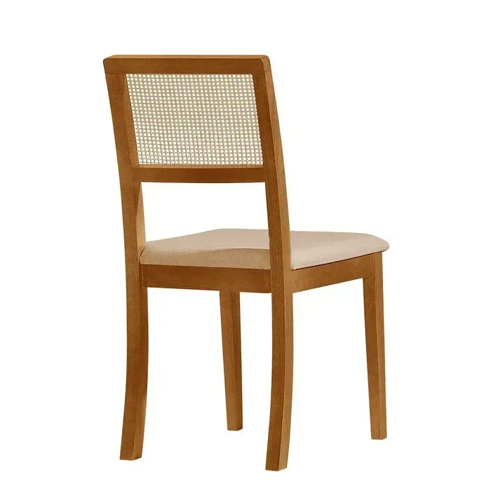 Ver imagem 5 de Combo 4 Cadeiras para Sala de Jantar em Palha Estofada Linho Cor Bege Estrutura em Madeira Maciça To