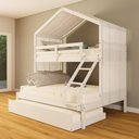 Ver imagem 1 de Treliche Casal/ Solteiro Casinha com Cortina Madeira Maciça Branco Megamobilia