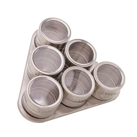 Porta Condimentos de Aço Inox C/tampa Acrílica e Suporte Imantado 6 Peças Lyor