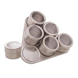 Porta Condimentos de Aço Inox C/tampa Acrílica e Suporte Imantado 6 Peças Lyor - 3