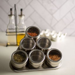 Porta Condimentos de Aço Inox C/tampa Acrílica e Suporte Imantado 6 Peças Lyor - 6