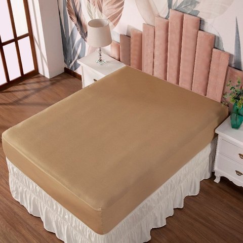 Lençol Queen com Elástico Prático Malha Lisa 1 Peça:bege Avelã