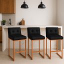 Ver imagem 1 de Banqueta Cozinha Alta com Encosto Industrial Kit 3 Bronze Lirina Pu C05 - D’Rossi