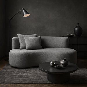 Sofá Decorativo Curvo Orgânico Nature Gaia Boucle Cinza - Montanaris Decor