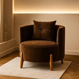 Poltrona Orgânica Curva Luna Veludo Marrom - Montanaris Decor