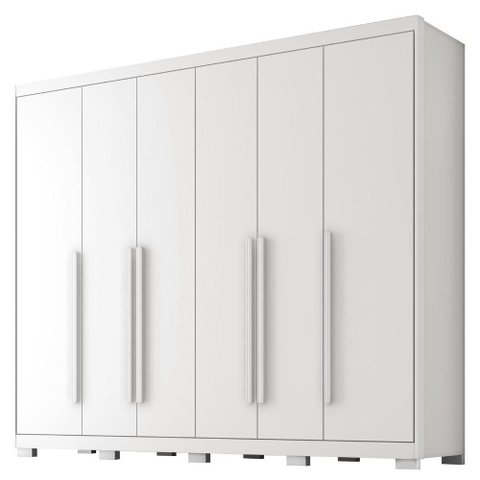 Guarda Roupa Casal Platina 6 Portas 6 Gavetas MDF Laqueado Branco Absoluto Milani Movelaria