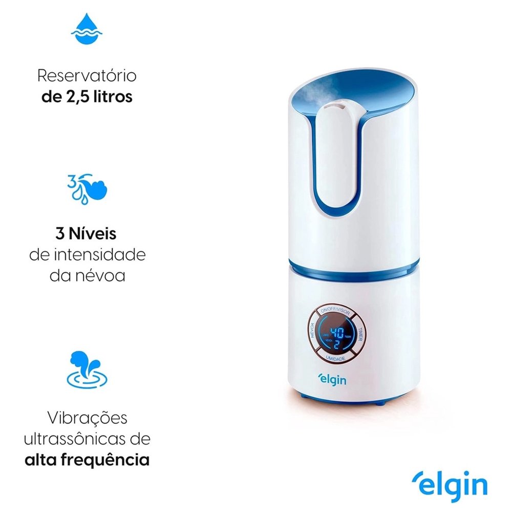 Umidificador de Ar Ultrassônico Inteligente Bivolt com Medidor de Temperatura e Umidade 2,5l Elgin - 5