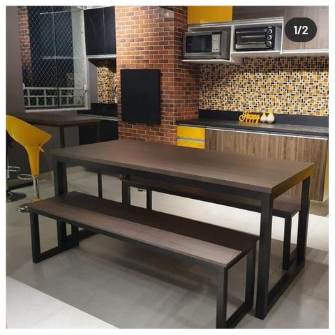 Mesa Estilo/Modelo Industrial com 1 banco (1,60 x 0,80)