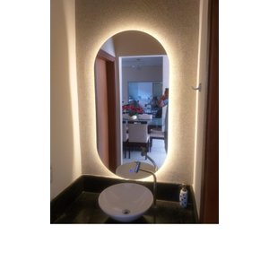Espelho Oval com Luz de Led Branco Quente 90x70