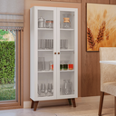 Ver imagem 1 de Cristaleira 70 cm 2 Portas de Vidro com Pés Trapézio Branco/Rustic Vik Madesa