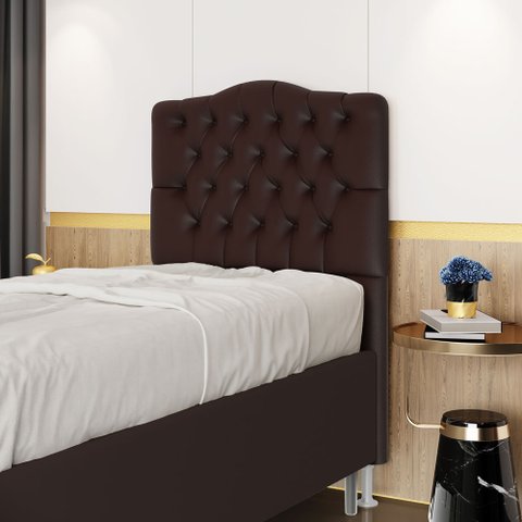Cabeceira Estofada Decorativa Pollux para Cama Box 90 para Cama de Solteiro Couro Artificial Marrom