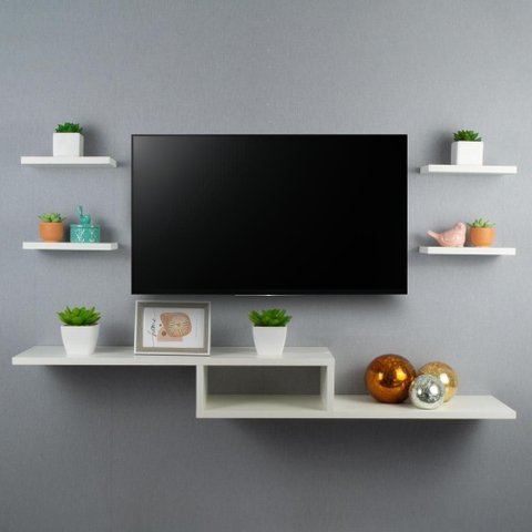 Rack TV Nicho Suspenso 110cm MDP Moderno Branco Mercado Das Prateleiras