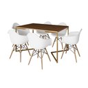 Ver imagem 2 de Mesa Jantar Industrial Amêndoa 137x90cm Base V Dourada com 6 Poltronas Eames Eiffel Daw Madeira Bran