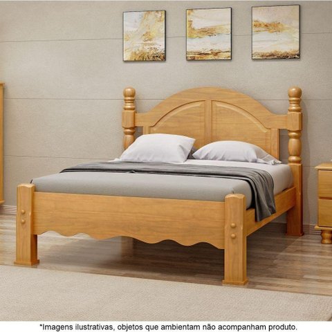 Cama Casal em Madeira Maciça Torneada 1,40 Havana Mel