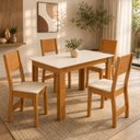 Ver imagem 1 de Conjunto Mesa Íris com 4 Cadeiras em 100% MDF Alto Relevo e Tampo Fitado - Bagum Bege/Cinamomo Off