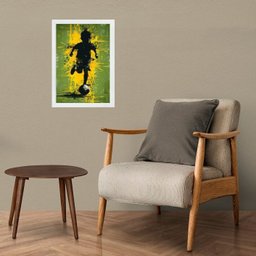 Quadro Arte Criança Jogando Futebol 45x34cm - com Vidro:moldura Branca - 2