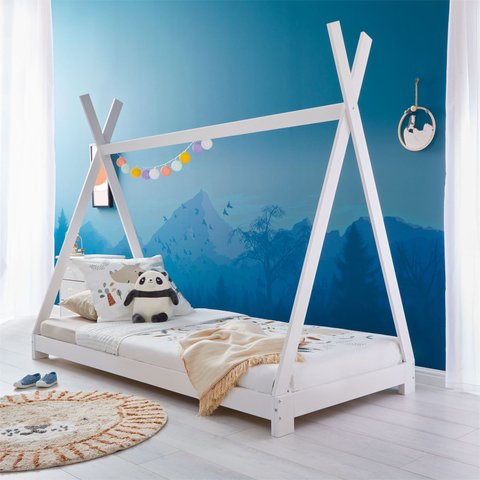Cama Montessoriana Madeira Cabana com Estrado Elin Branco Idimex