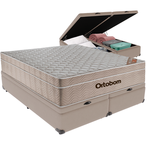 Cama Box Baú Bege e Colchão Airtech Springpocket Molas Ensacadas Queen Ortobom