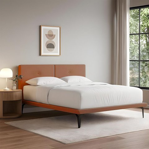 Estrutura Queen para Cama Japonesa Ninho Eiffel com Cabeceira Almofada Linho Telha