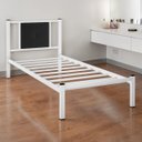 Ver imagem 2 de Cama Solteiro Infantil Juvenil Aurora de Ferro Reforçada com Painel Estofado Corino:branco/preto