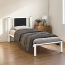 Ver imagem 1 de Cama Solteiro Infantil Juvenil Aurora de Ferro Reforçada com Painel Estofado Corino:branco/preto