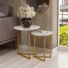 Conjunto de Mesa De Apoio Jade Sala Estar Pé de Aço Dourado - 1