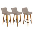 Ver imagem 1 de Kit 03 Banquetas Lara com Encosto para Cozinha Bistrô Suede Bege e Pés Palito Castanho