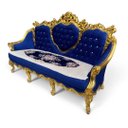 Ver imagem 3 de Jogo de Sofá Clássico com Par de Poltronas Azul Escuro com Dourado 114x198x80cm x 104x84x75cm
