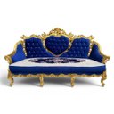 Ver imagem 2 de Jogo de Sofá Clássico com Par de Poltronas Azul Escuro com Dourado 114x198x80cm x 104x84x75cm