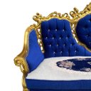 Ver imagem 7 de Jogo de Sofá Clássico com Par de Poltronas Azul Escuro com Dourado 114x198x80cm x 104x84x75cm