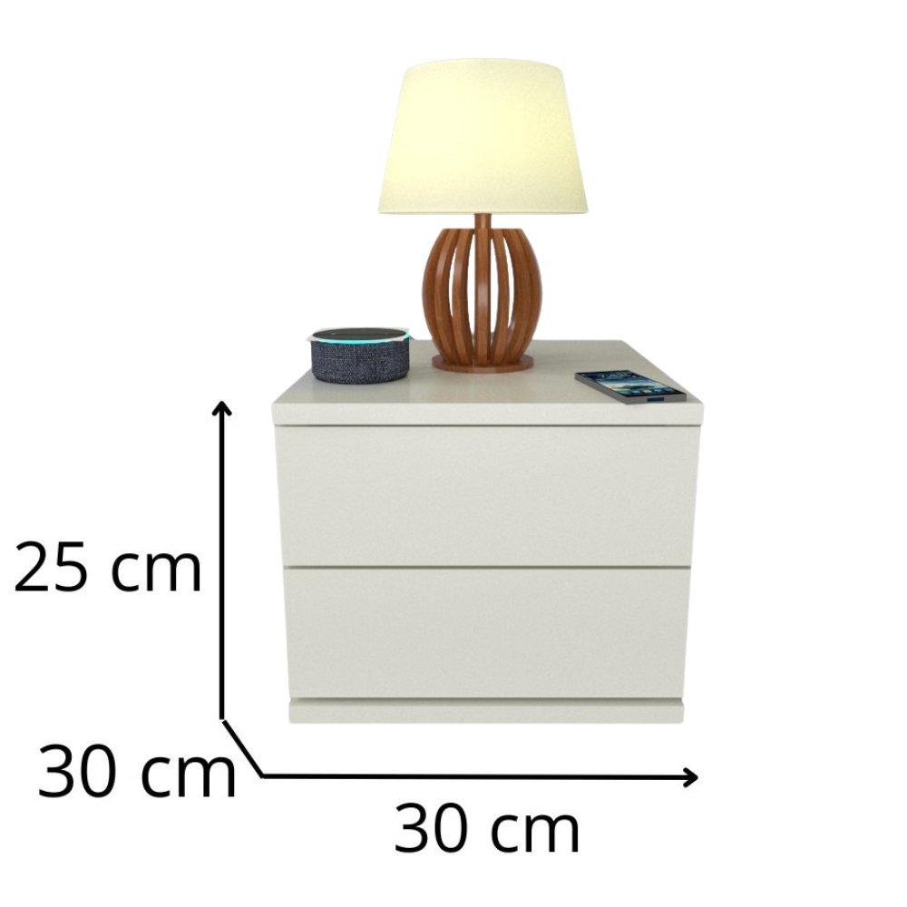 Mesa de Cabeceira 2 Gavetas 30 Cm Mdf Branco Fj Decor Suspensa - 2