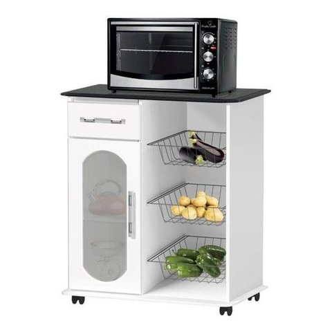 Fruteira Balcão Nobre com vidro Cor Branco Marmorizado Promo PASSE BEM