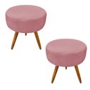 Ver imagem 1 de Kit 2 Puffs Banqueta Redonda Nina Suede Rosê Pés Palito Castanho - Pallazio