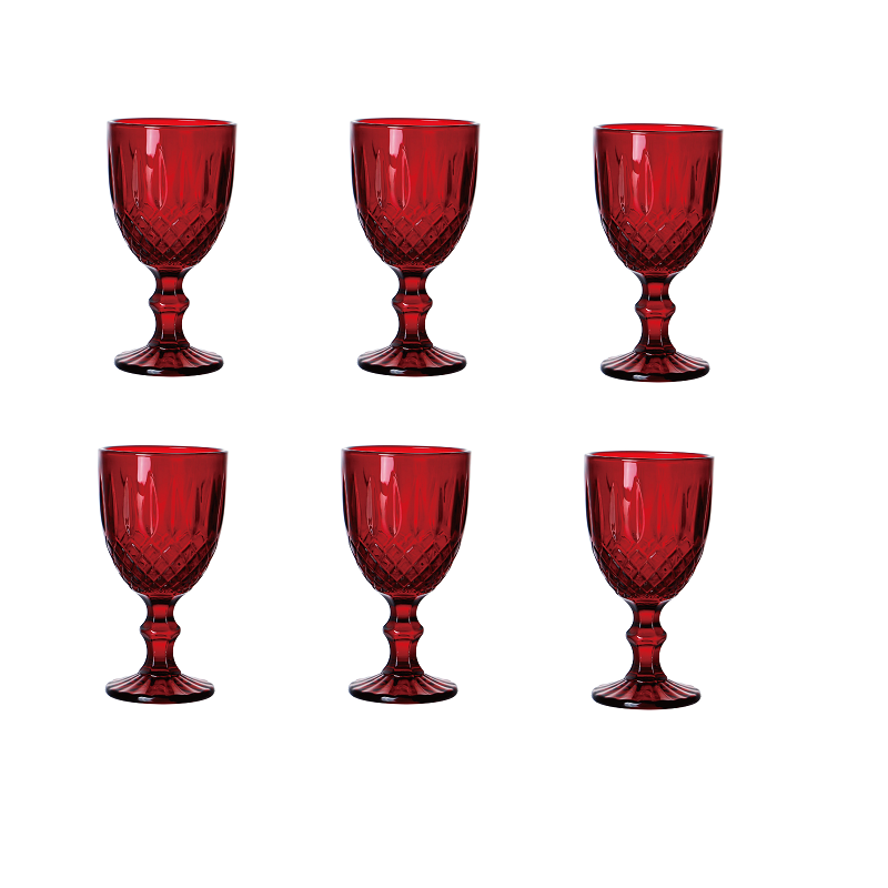 Jogo de 6 Taças de Vidro Vermelho 345Ml Mesa Posta 28780 | MadeiraMadeira