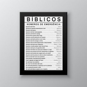 Quadro Salmos Bíblicos Números de Emergência 24x18cm - com Vidro:madeira Branca