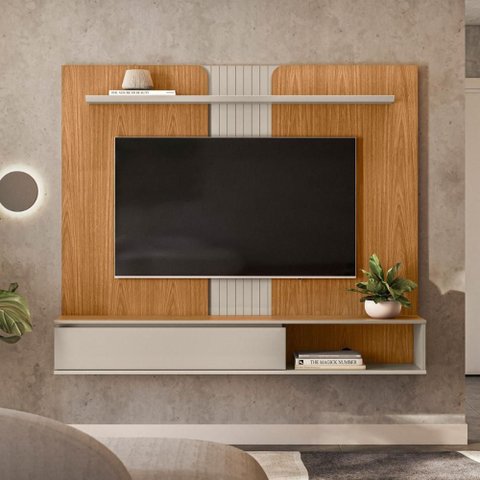 Painel Home para TV Sala de Estar Friburgo Nature Off White 136cm