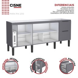 Gabinete de Cozinha Para Pia de 200 em Madeira Cisne 2 Gavetas Cinza - Cozimax - 3