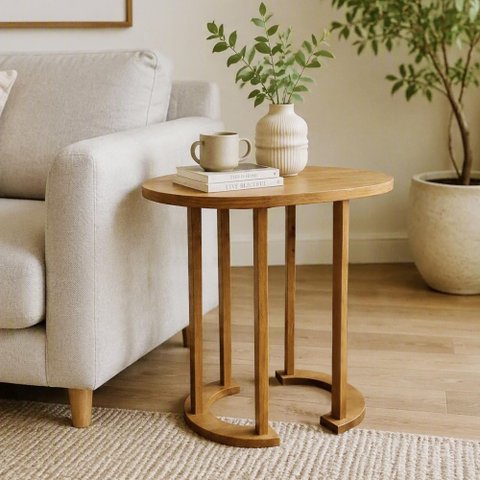 Mesa Lateral Adelle Madeira Maciça Cor Nozes Envernizada Estilo Moderna Casa Decorada