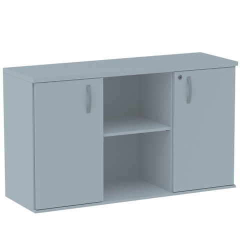 Armário Baixo Credenza PE25 Pandin 121,50 cm (largura) em MDP Cor Liso Cinza com Duas portas