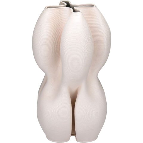 Vaso Decorativo Enfeite Planta Aparador 3D Cerâmica 32x19x19cm Nude