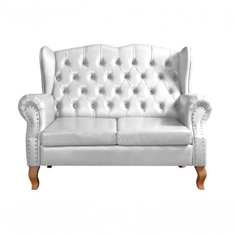 Sofá Imperador 2 Lugares 135cm Branco Couro Sintético Bella Decor Design Clássico