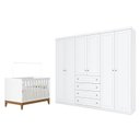 Ver imagem 1 de Berço Americano Flip Branco Acetinado Reller e Guarda Roupa Casal Americano 6 Portas Branco Hp