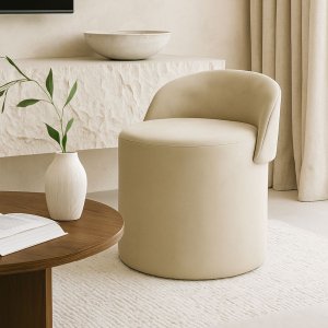 Puff Encosto Redondo Linho Escritório Sala Quarto Orgânico:bege