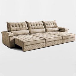 Sofá Retrátil e Reclinável 3,60m com Molas e Espuma D33 Thunder Velusoft Bege Cama Inbox - 1